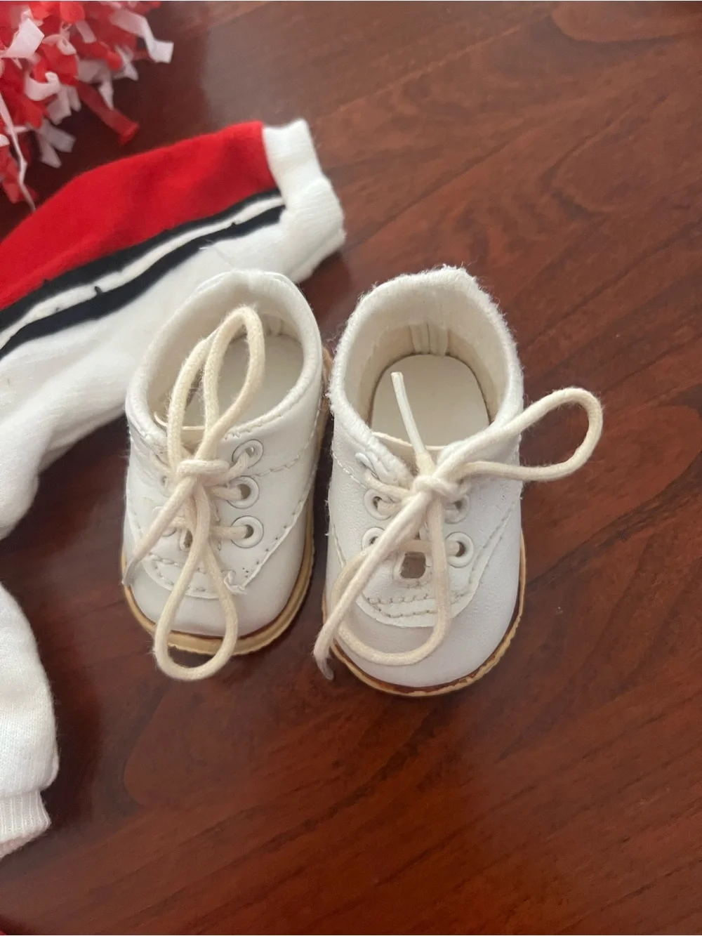 American Girl Doll Red & White Cheerleader Outfit with Pom Poms and Sneakers